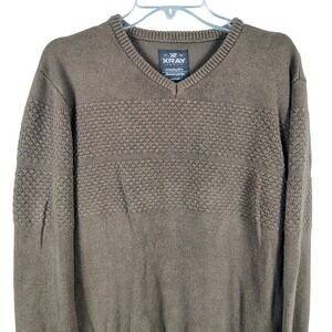 XRAY Jeans Mens XL V-Neck Sweater Brown Textured Knit Cotton Blend Gorpcore
